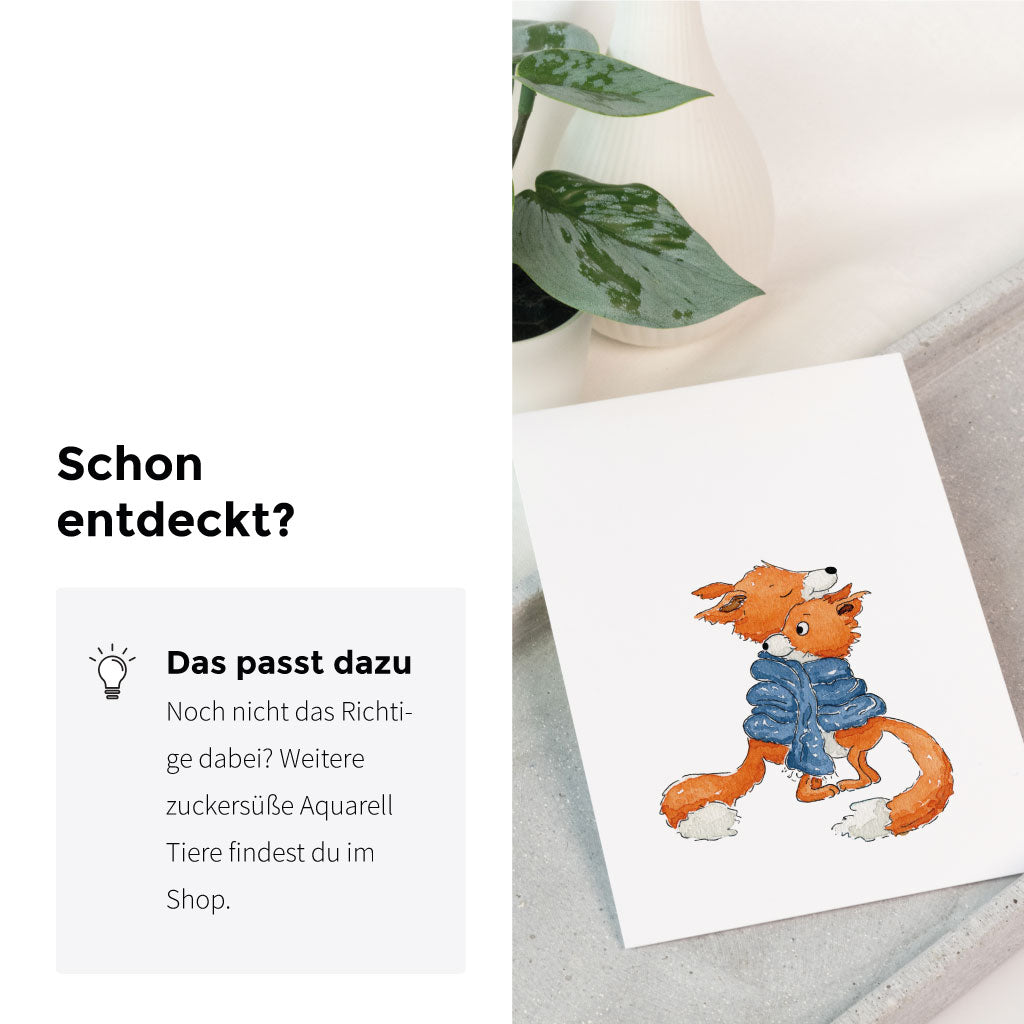 Weitere zuckersüße Postkarten mit Aquarell Tieren im Shop