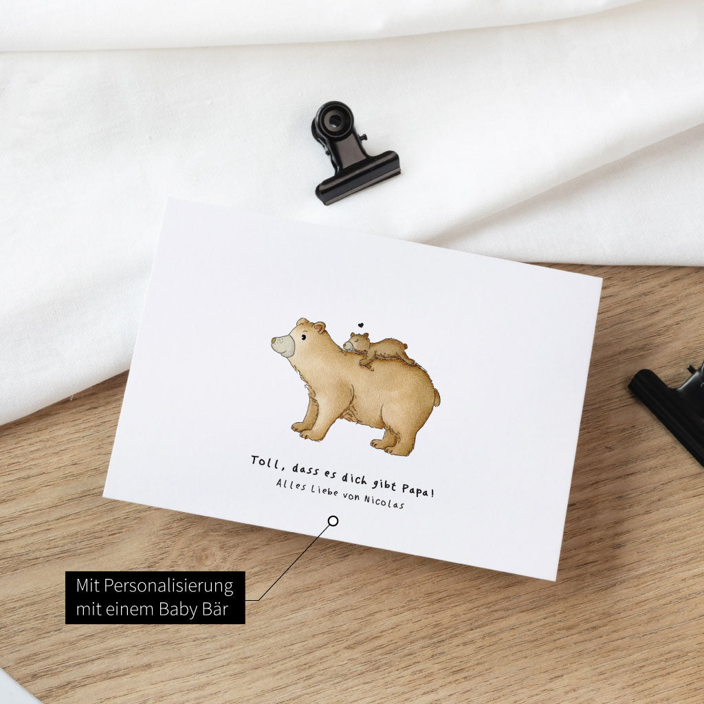 Vatertagskarte mit zwei Baby Bären, Text "Toll, dass es dich gibt Papa"