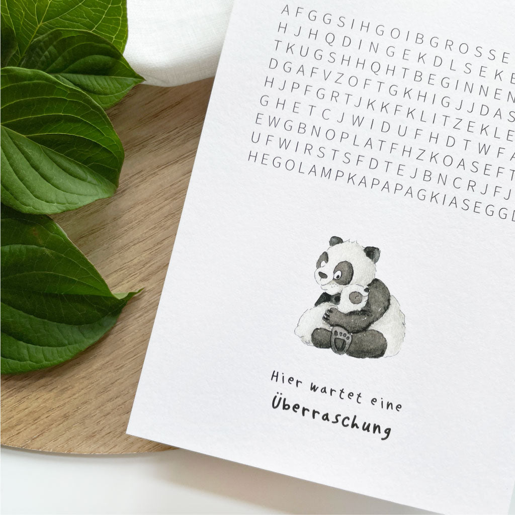 Karte zur Schwangerschaftsverkündung mit Baby und Mama Panda Bär