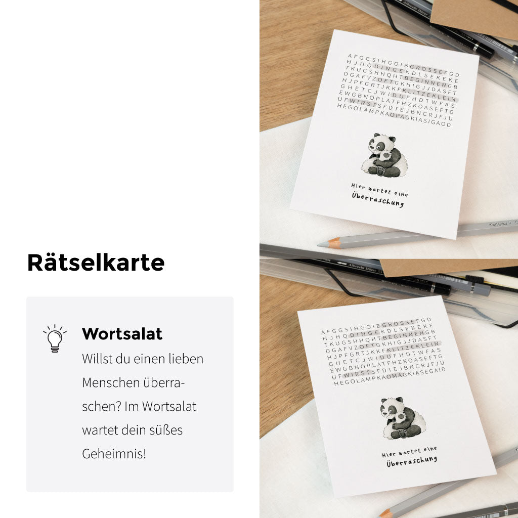 Schwangerschaft verkünden mit Quiz Karte Spiel Suchsel