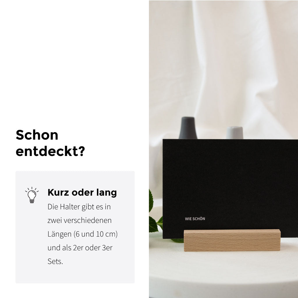 Kartenständer aus Holz in zwei Längen (6 cm und 10 cm) – perfekt für Einladungen, Fotos oder Hochzeitstafeln.