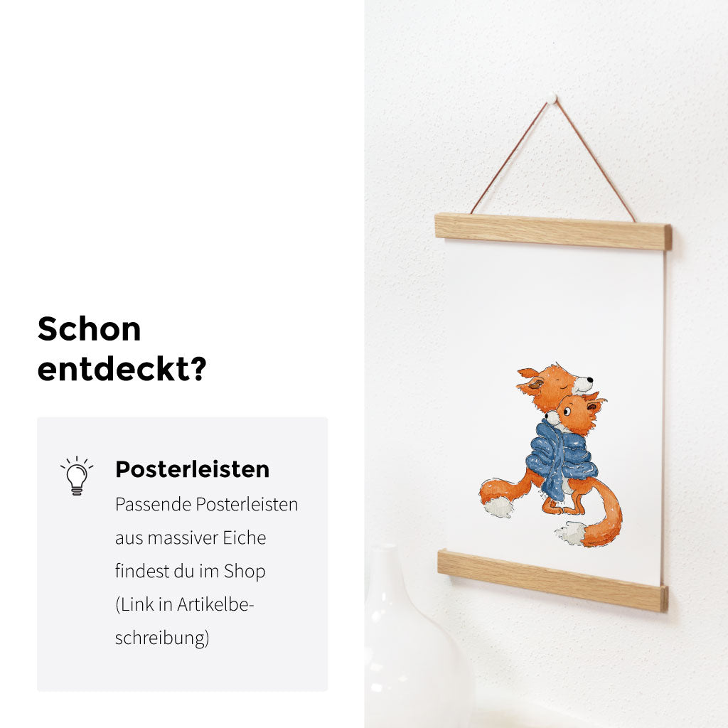 Passende Posterschienen sind im Shop