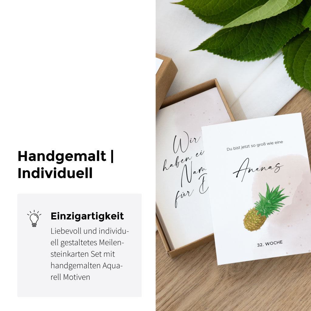 Handgemalte Aquarell Motive auf Meilensteinkarten Set