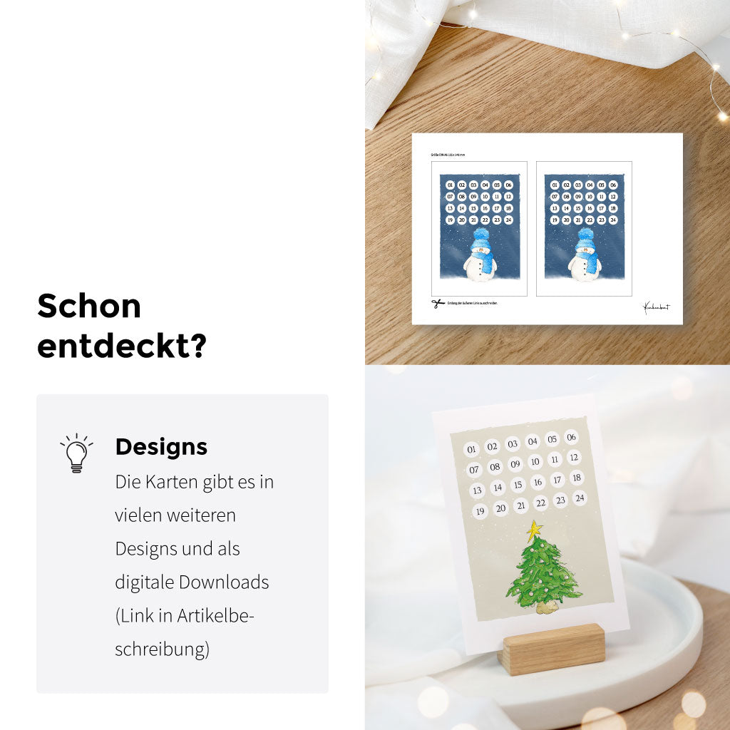 Die Adventskalender Karten gibt es in vielen weiteren Designs und als Download