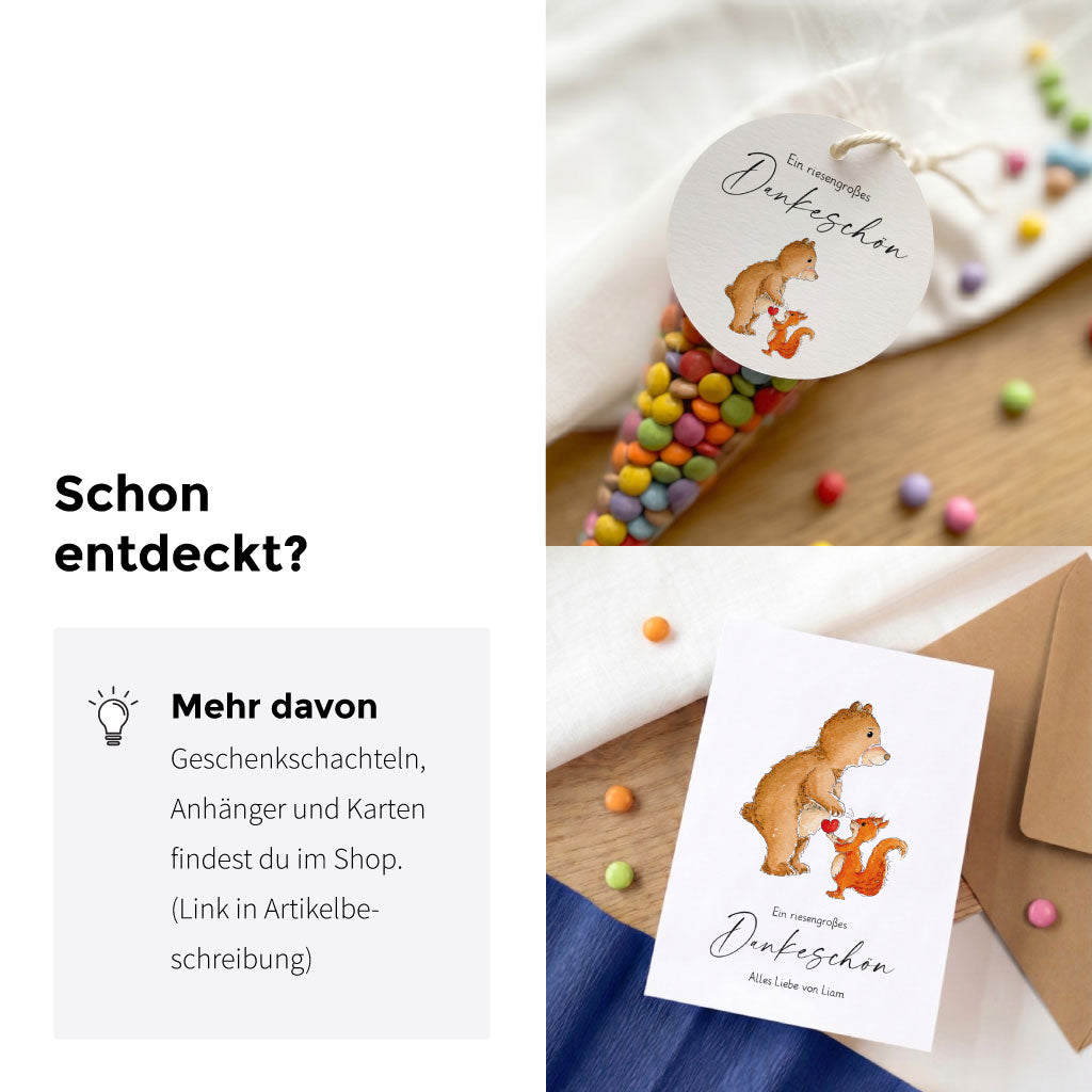 Passende Anhänger, Karten und Geschenkschachteln im Shop.