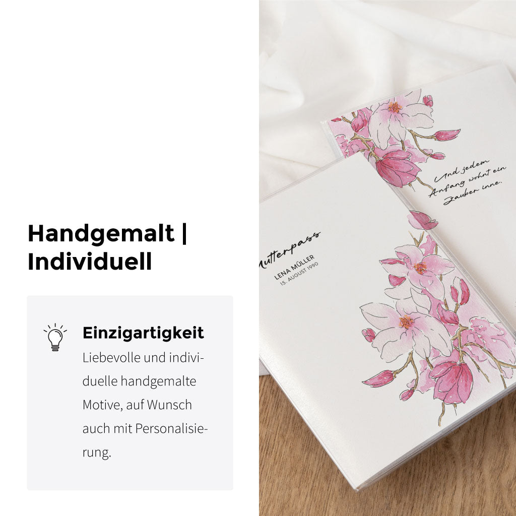 Handgemaltes Aquarell Motiv mit Magnolien Zweigen