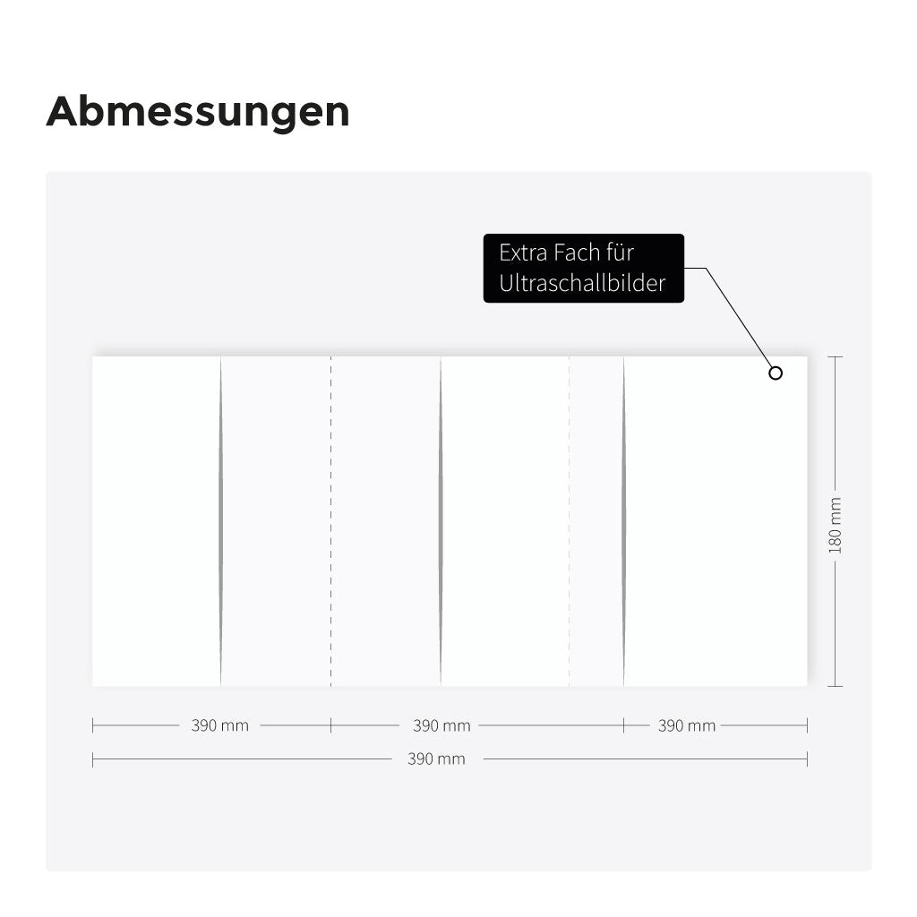 Abmessungen der Weich-PVC Hülle mit extra Fach für Ultraschallbilder