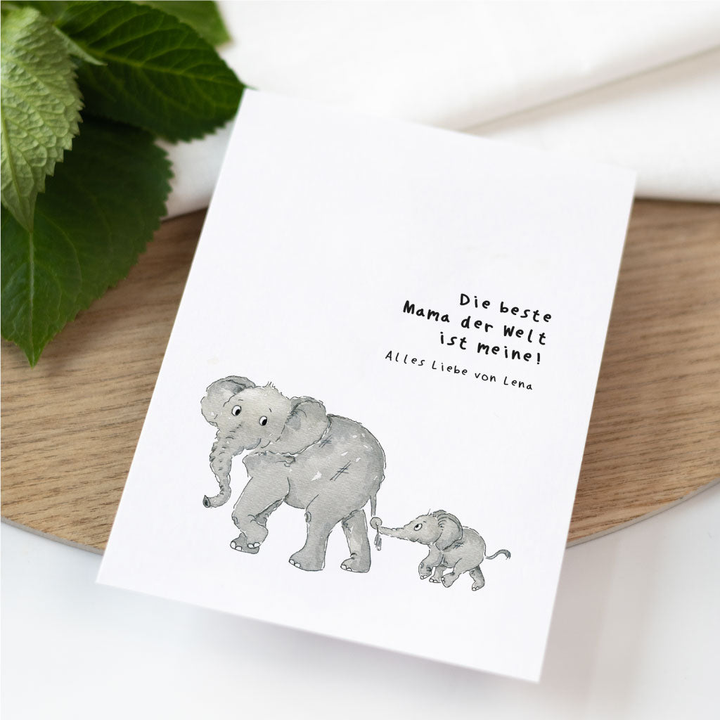 Personalisierbare Muttertagskarte mit Aquarell Elefanten