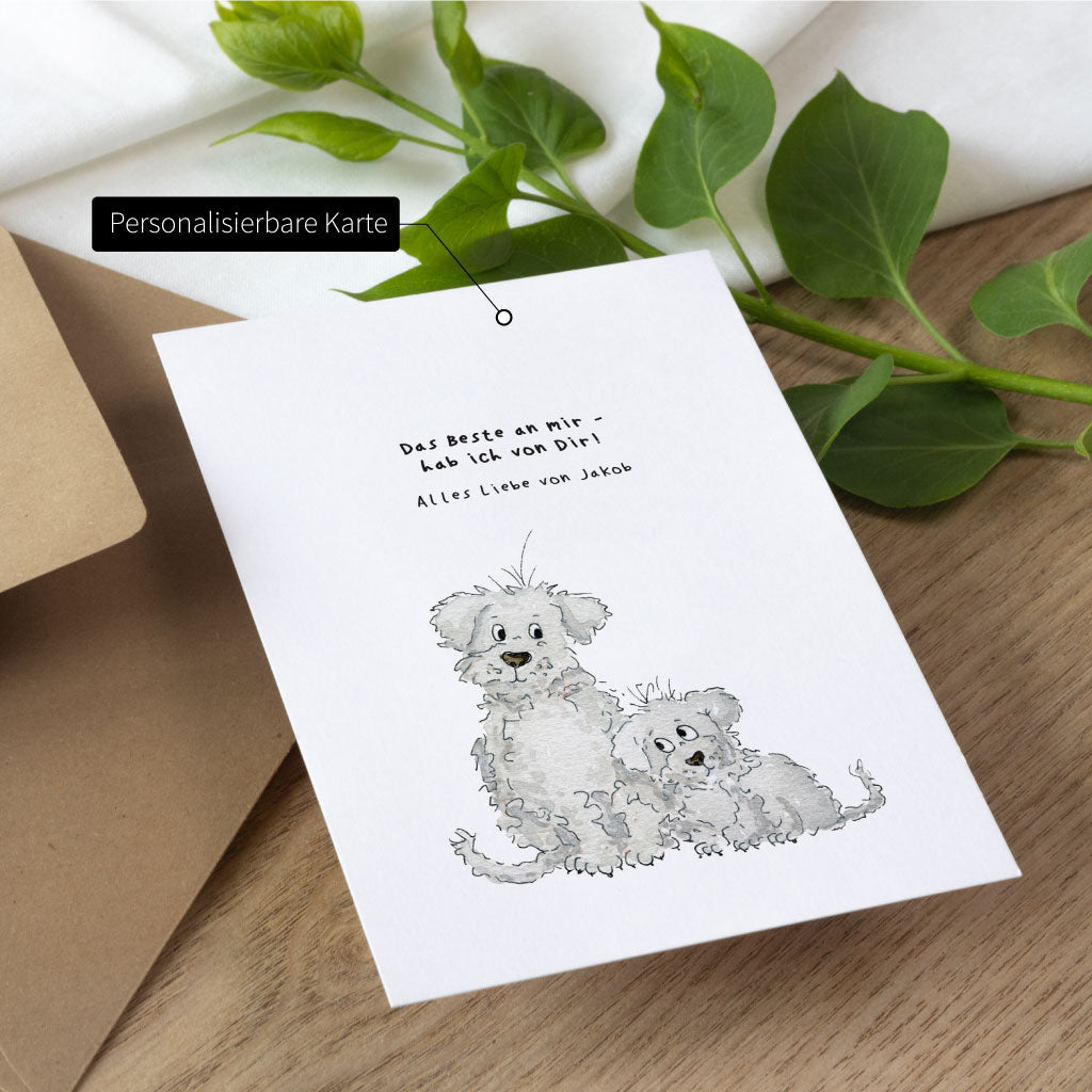 Personalisierbare Karte zum Muttertag oder Geburtstag mit Aquarell Hunden