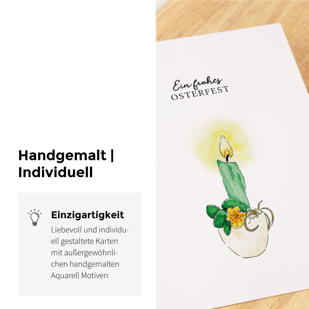 Handgemaltes Aquarell Motiv mit Kerze in Osterei