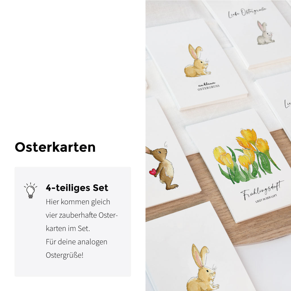 4-teiliges Set mit handgemalten Aquarell Osterkarten