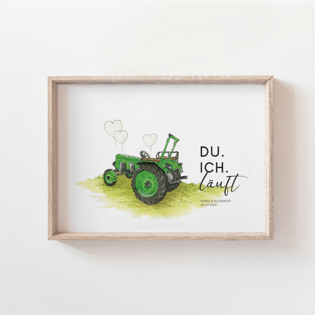 Personalisierbares Hochzeitsposter mit Traktor Motiv