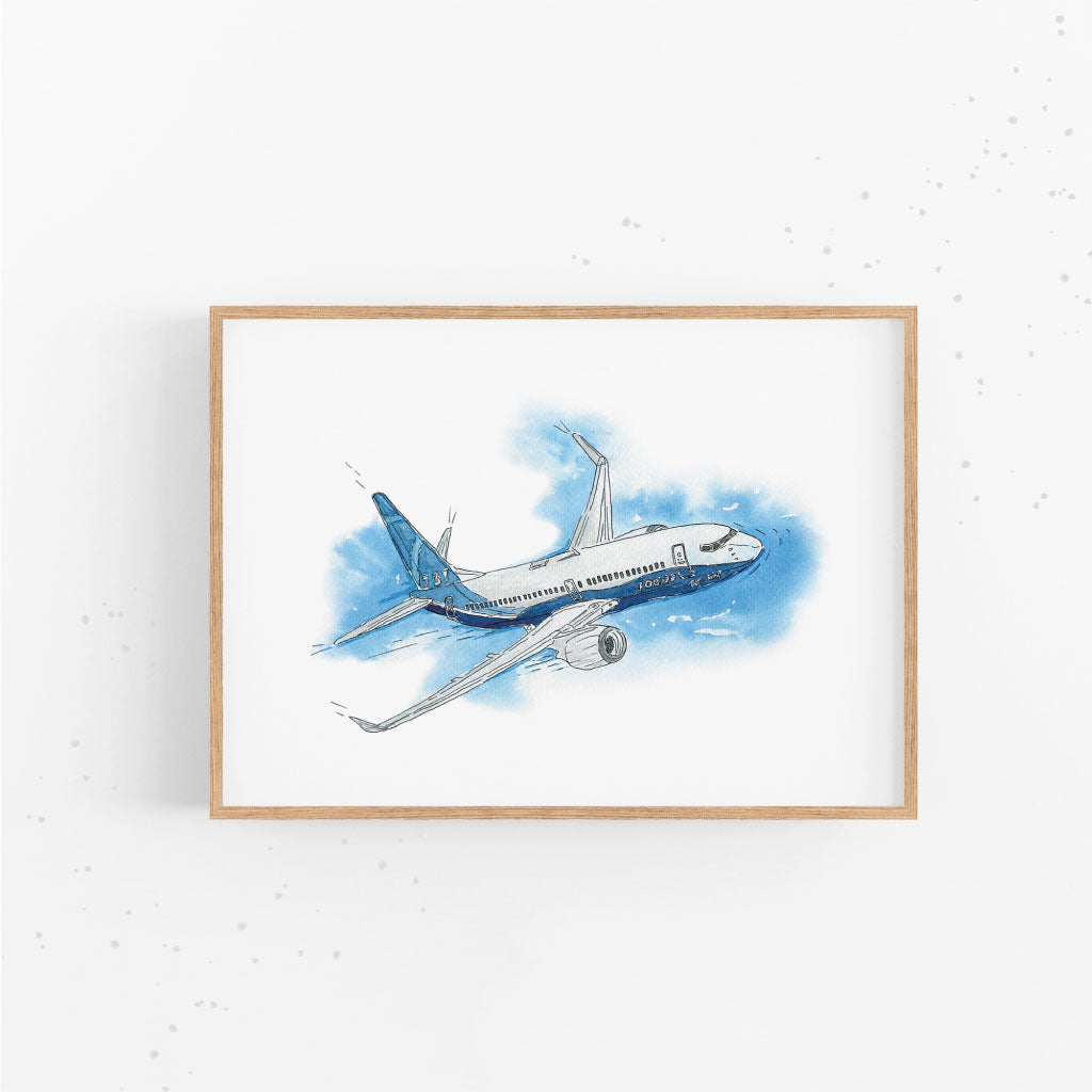 Poster mit handgenaltem Flugzeug im Himmel