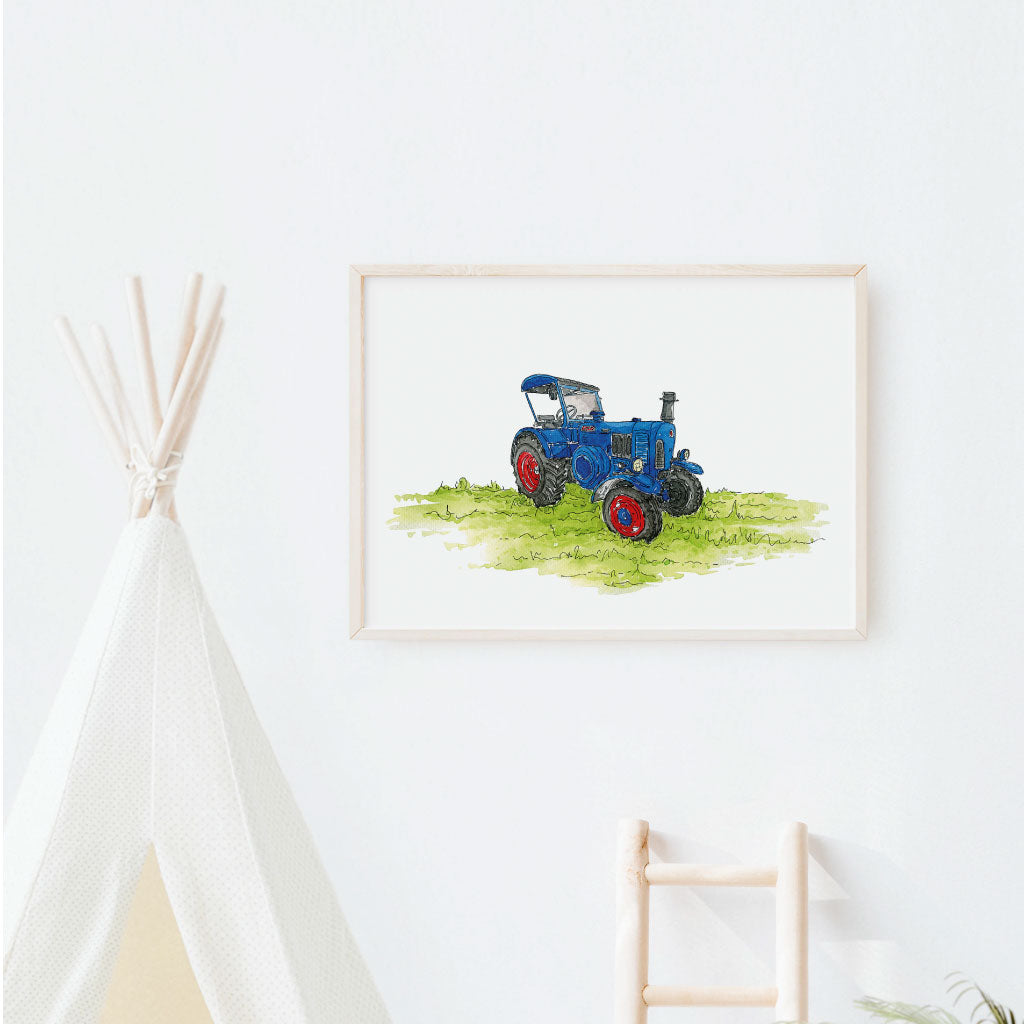 Traktoren Bild hängt im Kinderzimmer an der Wand als Dekoration