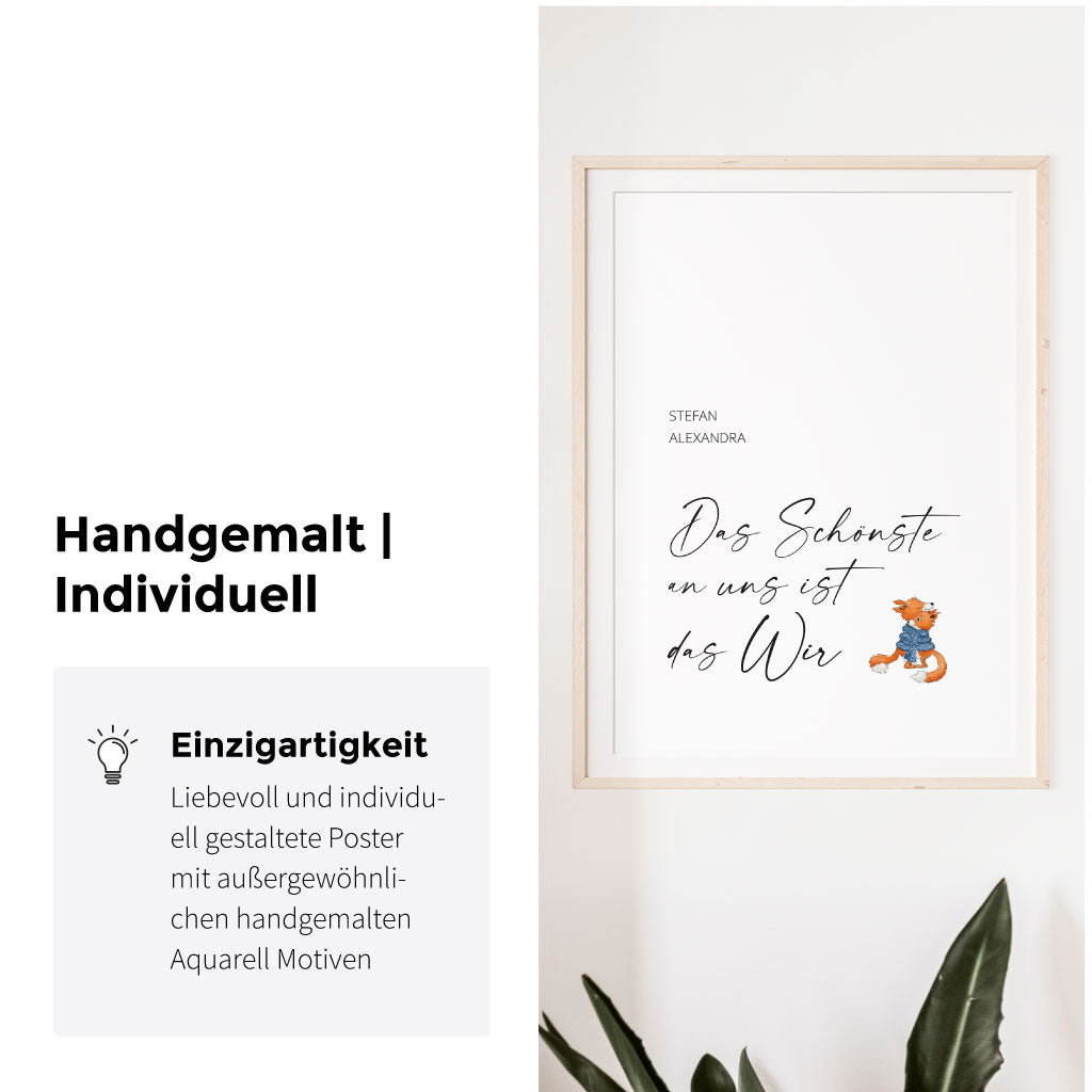 Handgemaltes Aquarell Motiv mit Füchsen