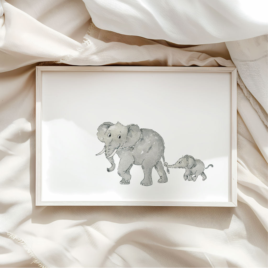 Baby und Papa Elefant auf Bild fürs Kinderzimmer