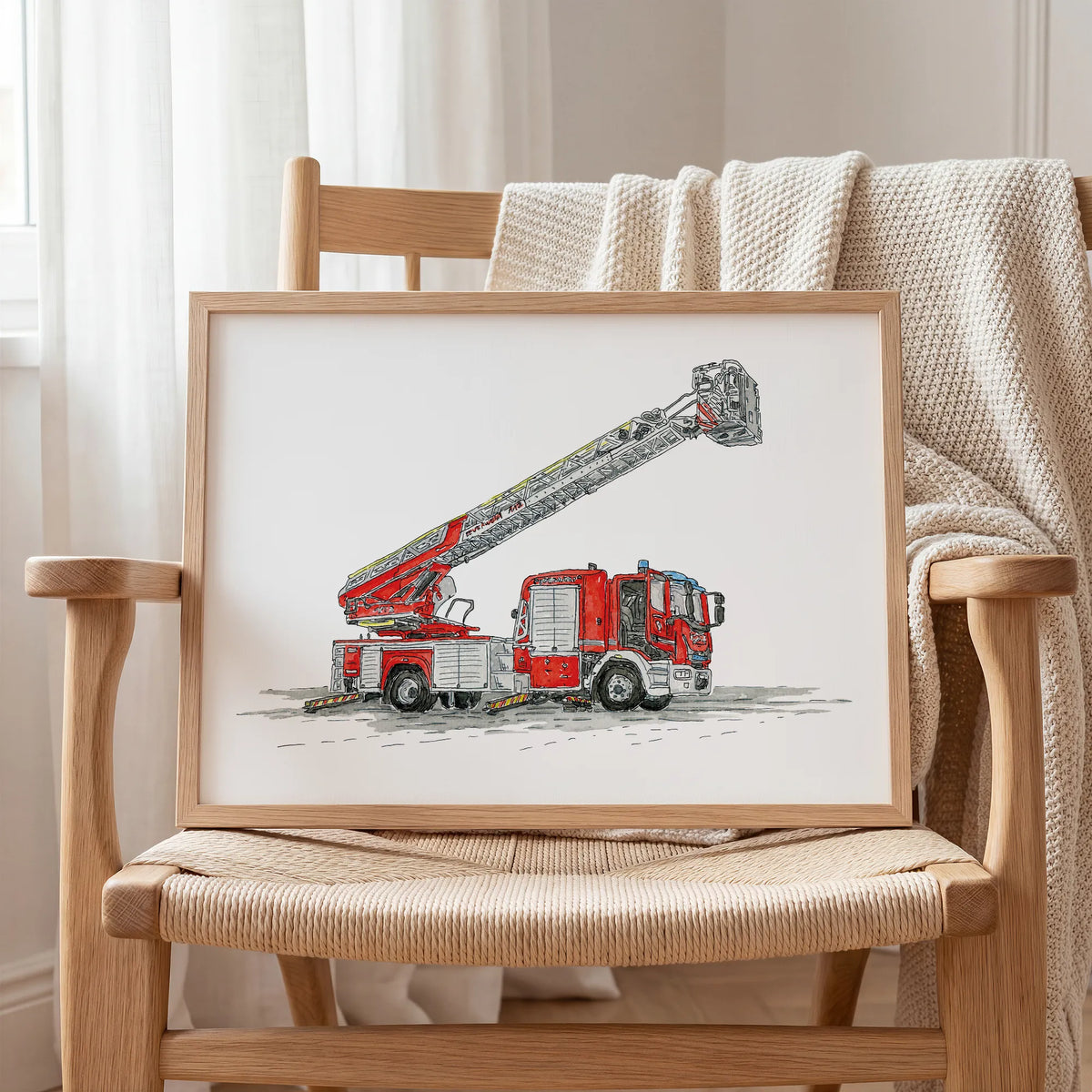 Fahrzeug Poster - Feuerwehr mit Drehleiter