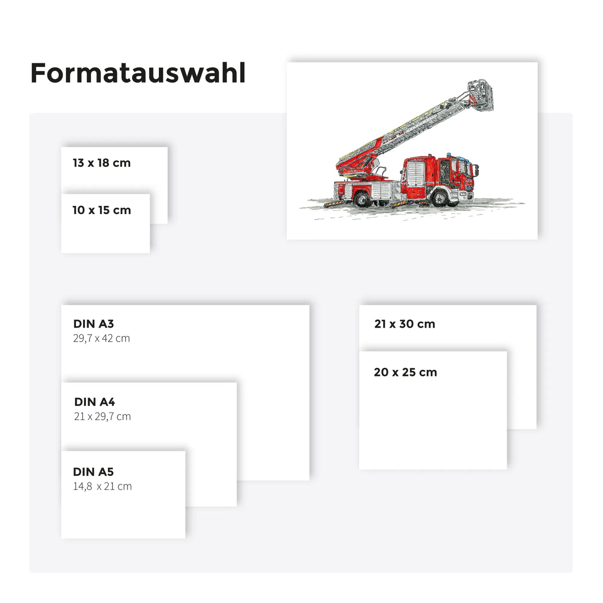 Fahrzeug Poster - Feuerwehr mit Drehleiter