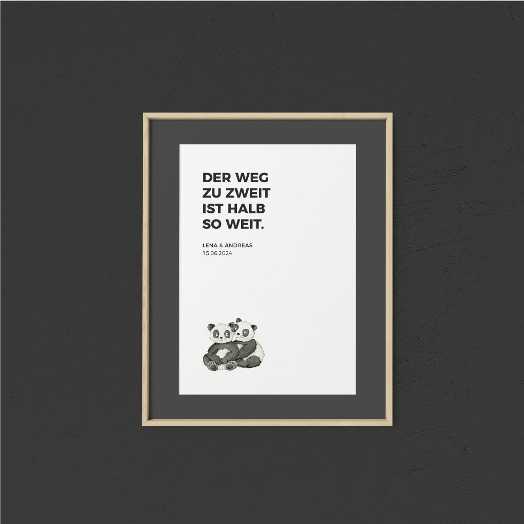 Personalisierbares Poster als Hochzeitsgeschenk mit handgemaltem Panda Bären Paar