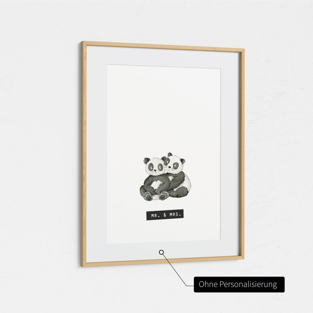 Poster ohne Namen, die Panda Bären sitzen mittig auf dem Druck