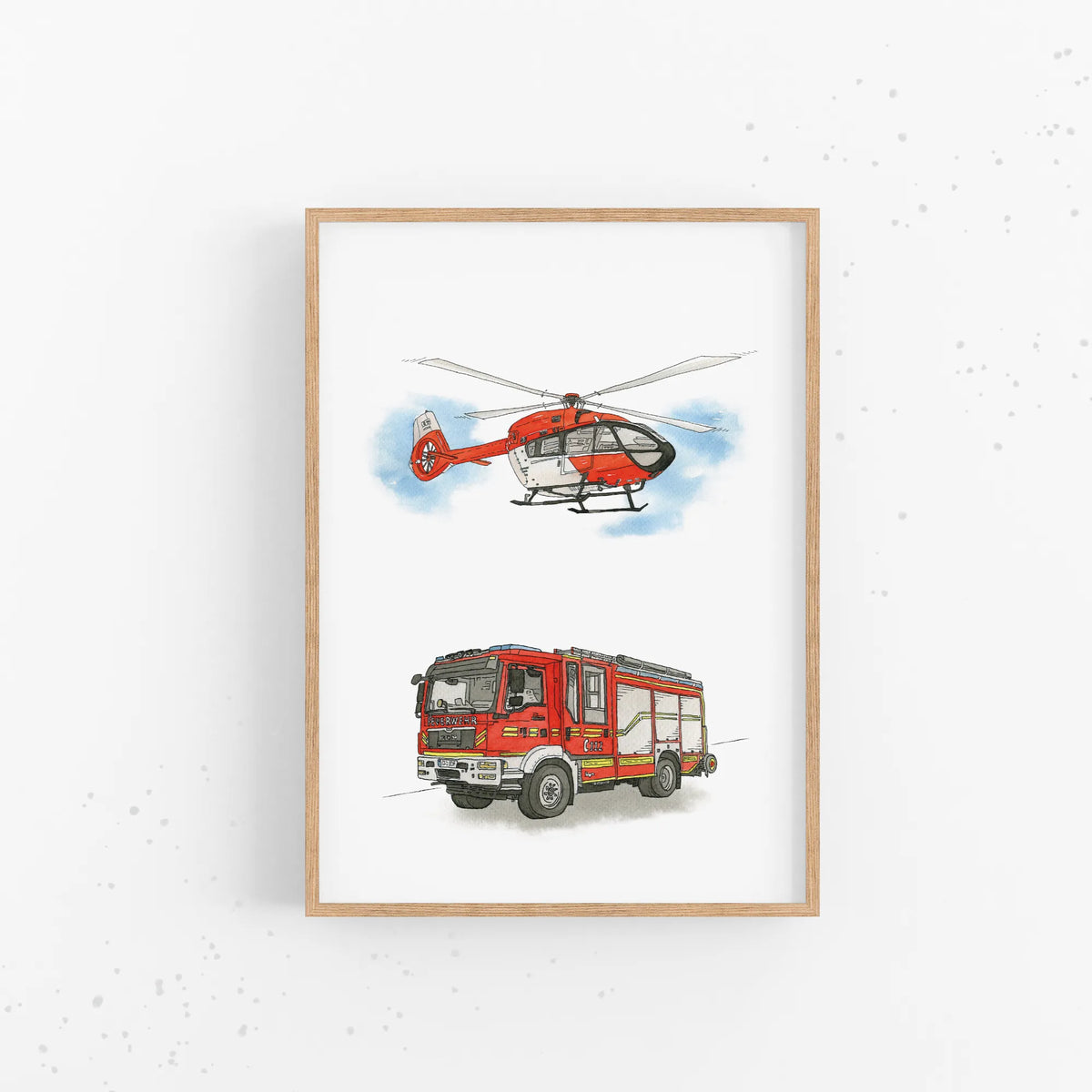 Fahrzeug Poster - Feuerwehr und Hubschrauber