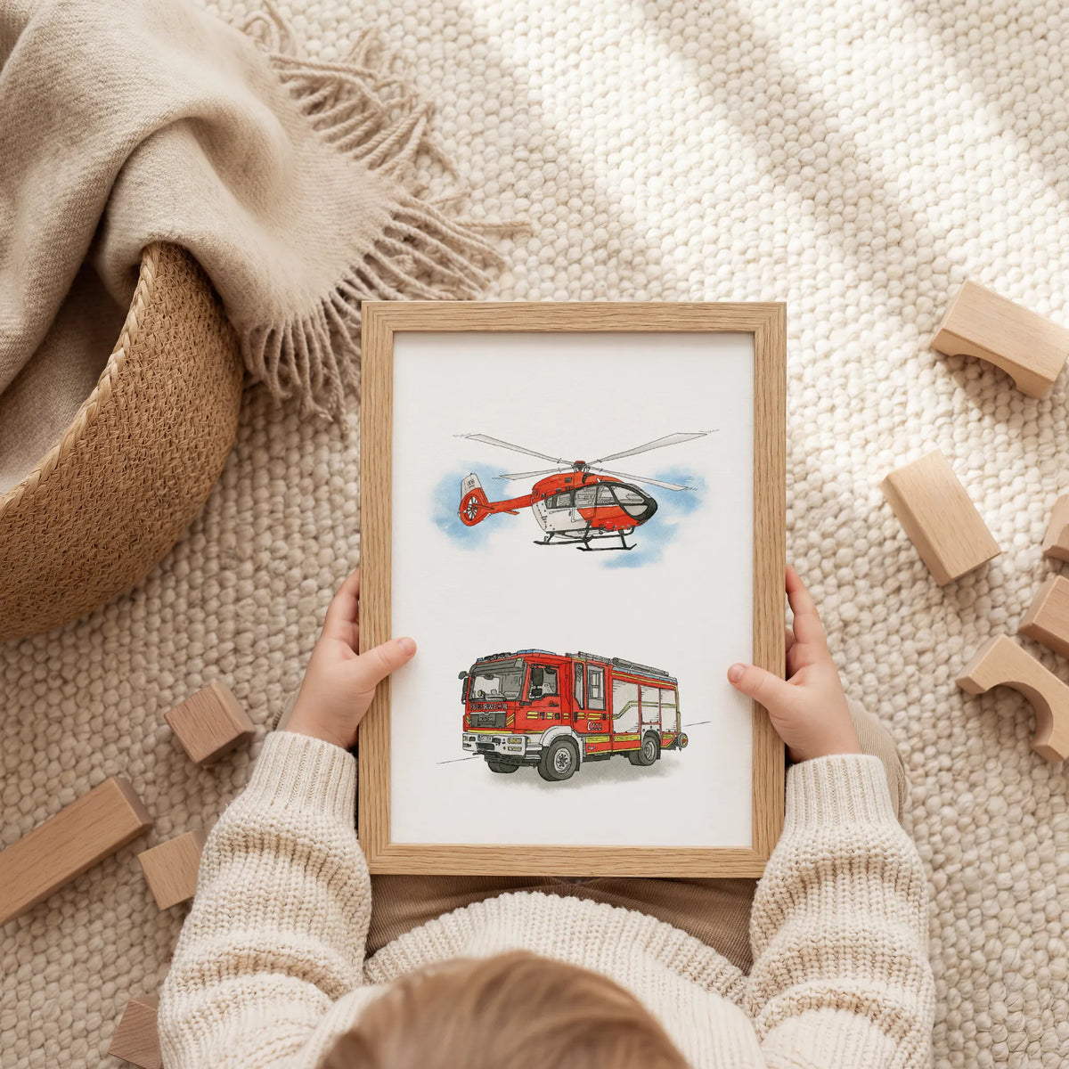 Fahrzeug Poster - Feuerwehr und Hubschrauber