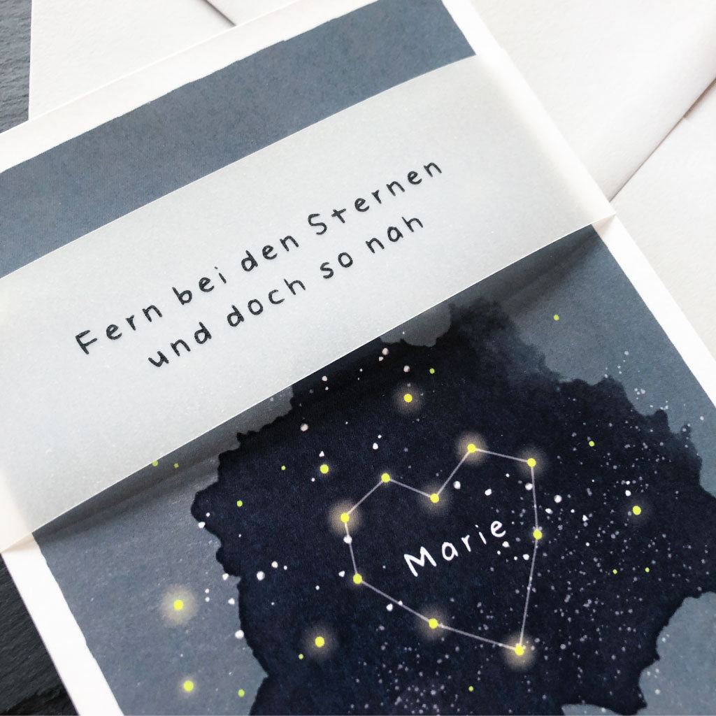 Personalisierte individuelle Trauerkarte mit Namen Beileidskarte Sternenhimmel Motiv für Sternenkinder und Erwachsene