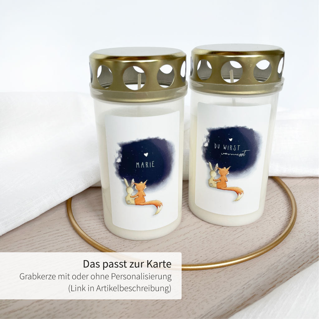 Das Motiv gibt es auch als Grabkerze mit oder ohne Personalisierung