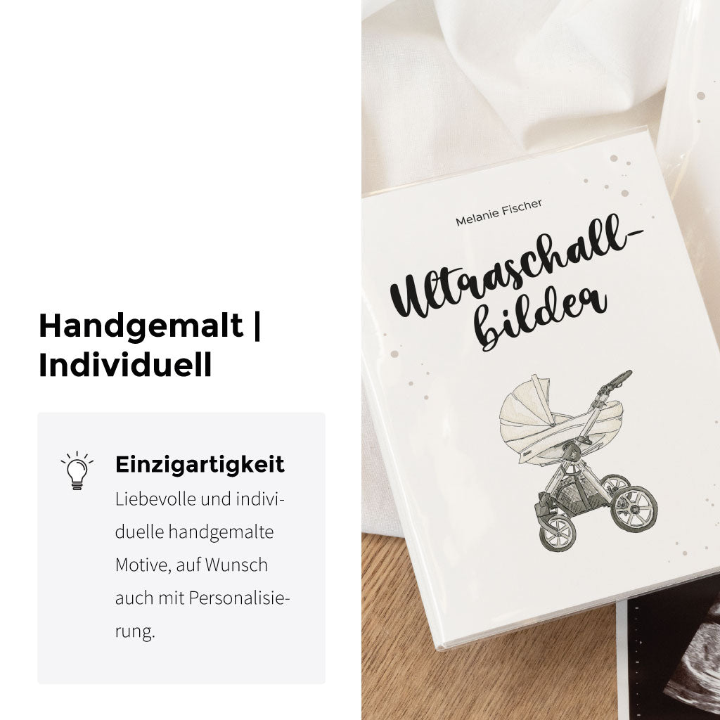 Handgemaltes Aquarell Motiv mit Kinderwagen