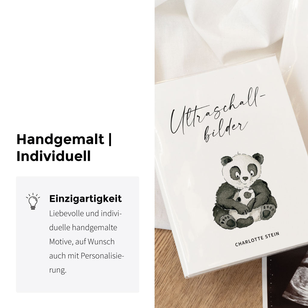 Handgemaltes Aquarell Motiv mit Baby und Mama Panda Bär