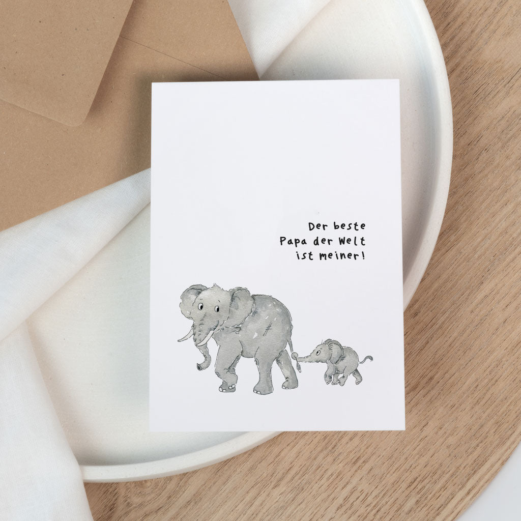 Glückwunschkarte zum Geburtstag oder Vatertag mit handgemalten Elefanten