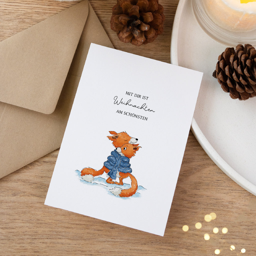 Christmas card - Christmas is most beautiful with you | Foxes