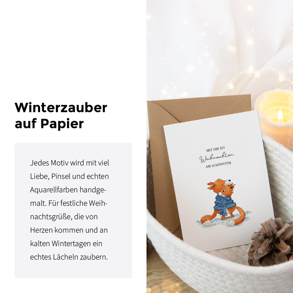 Weihnachtskarte - Mit dir ist Weihnachten am schönsten | Füchse