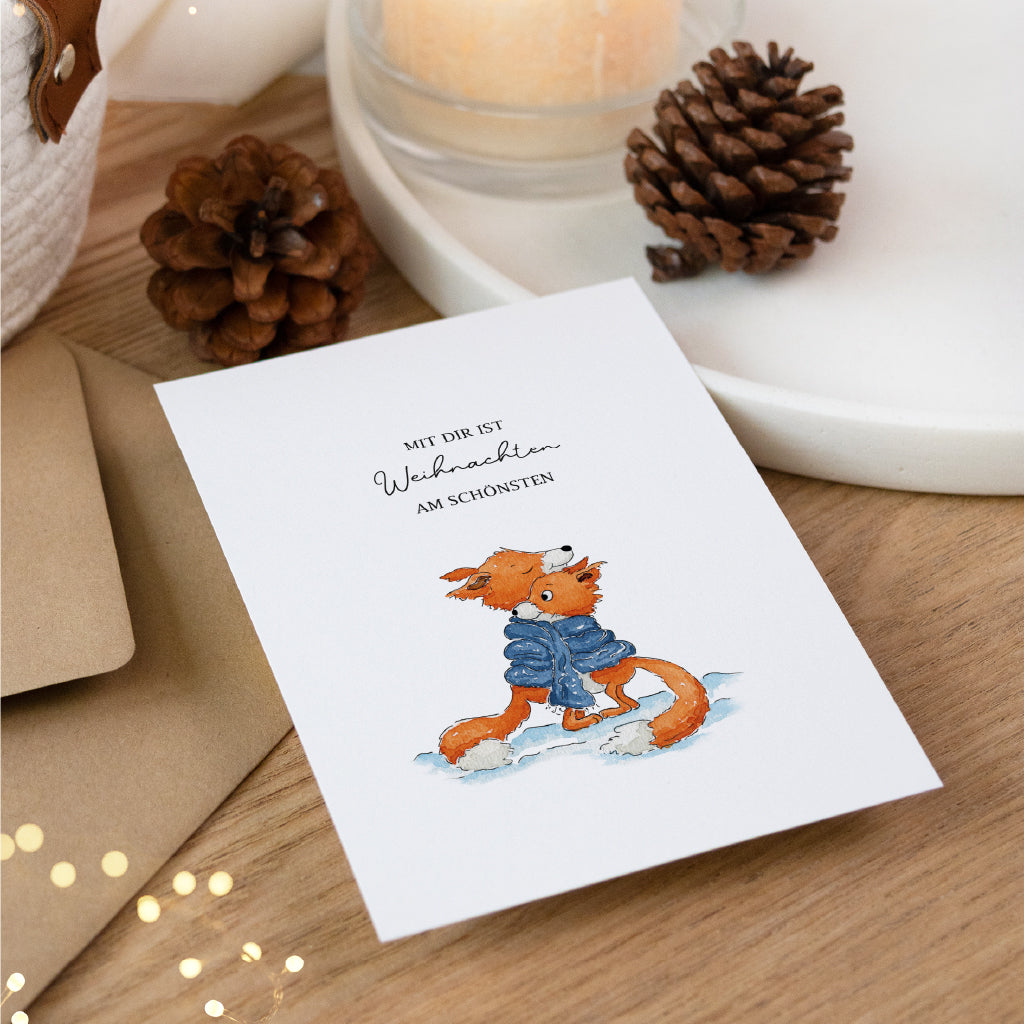 Weihnachtskarte - Mit dir ist Weihnachten am schönsten | Füchse