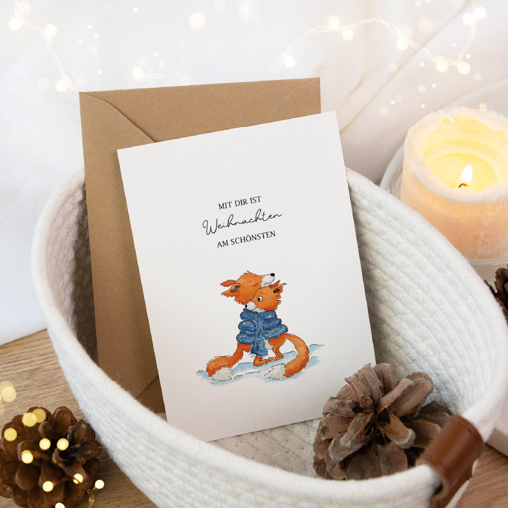Weihnachtskarte - Mit dir ist Weihnachten am schönsten | Füchse