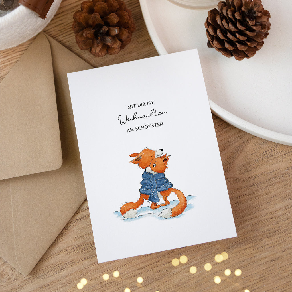 Weihnachtskarte - Mit dir ist Weihnachten am schönsten | Füchse