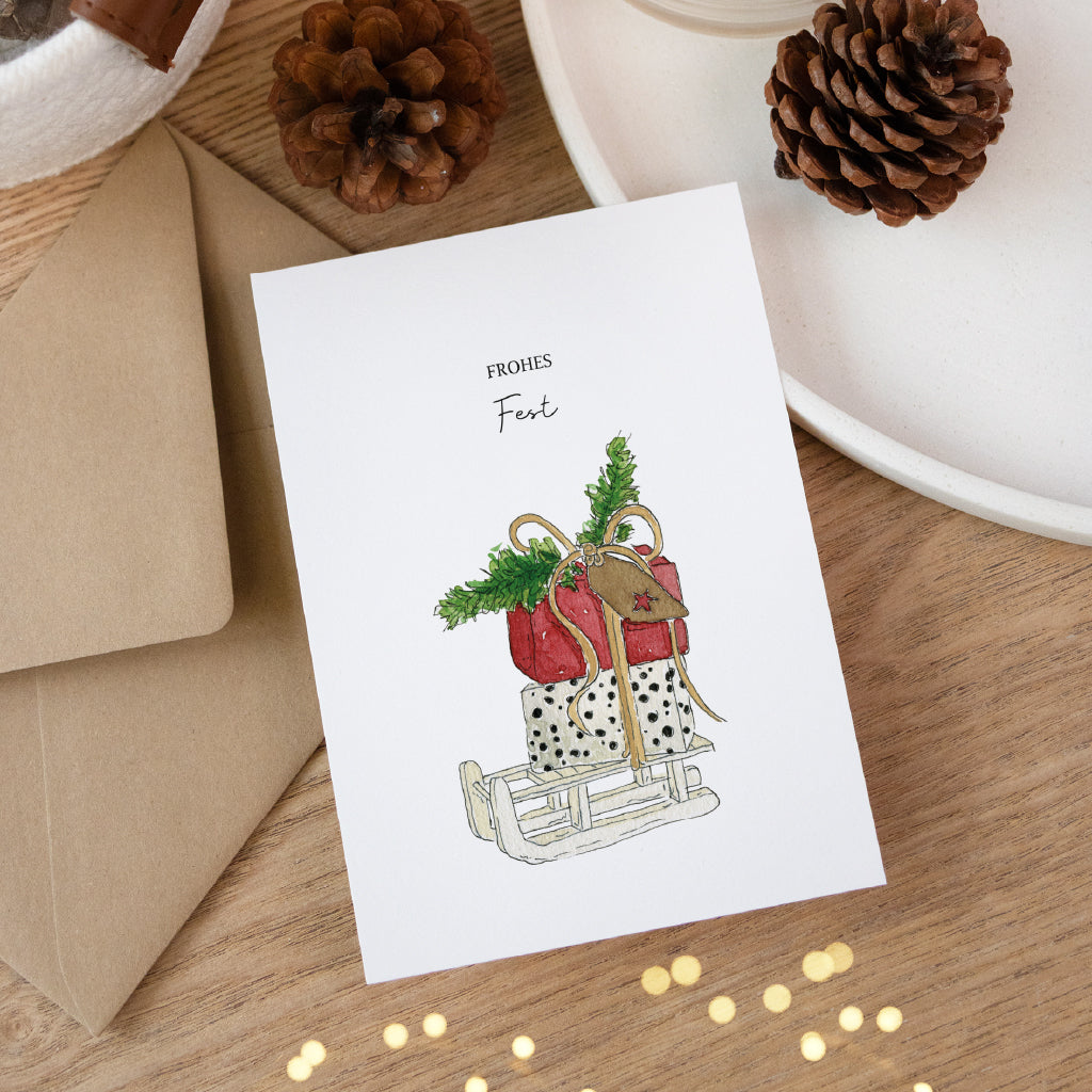 Christmas card - Merry Christmas | Gifts sleigh