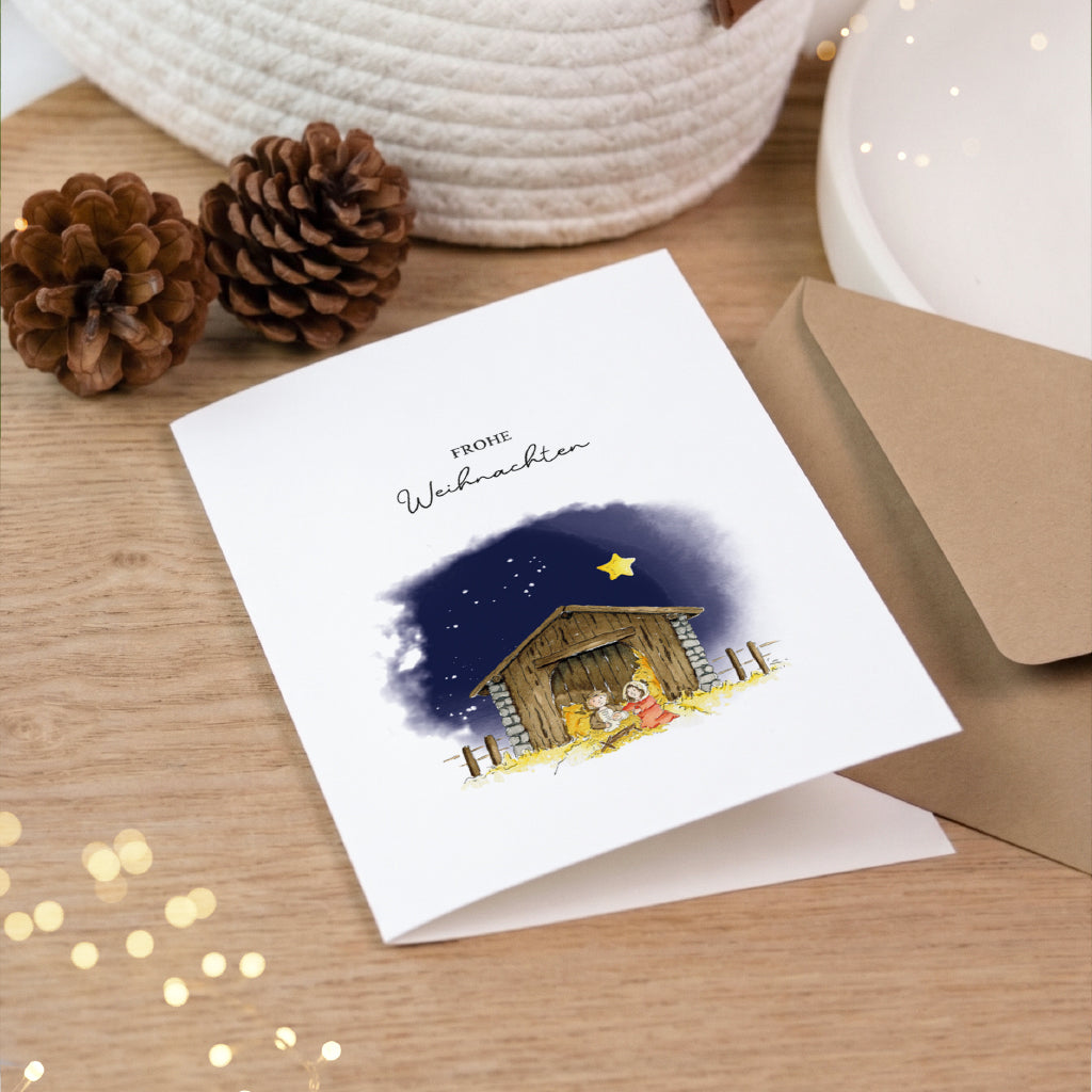 Weihnachtskarte - Frohe Weihnachten | Krippe