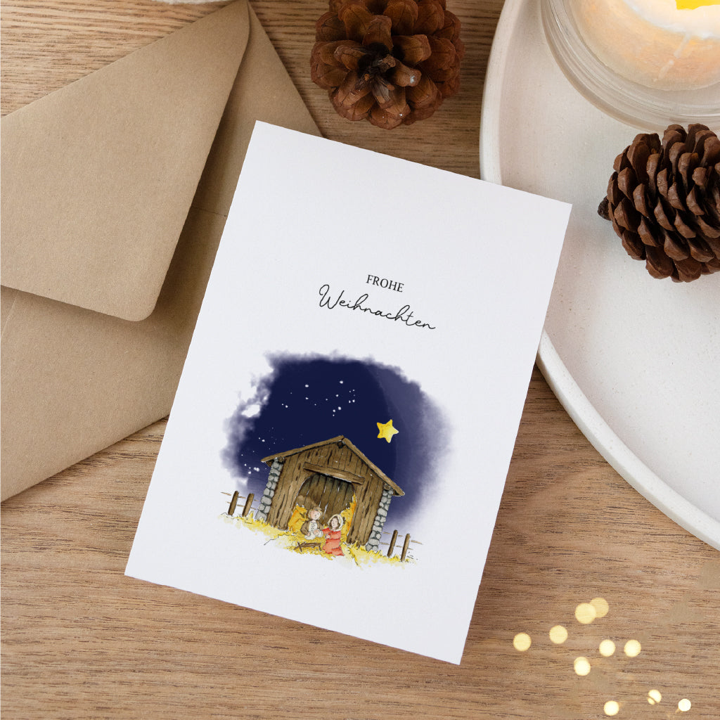 Weihnachtskarte - Frohe Weihnachten | Krippe
