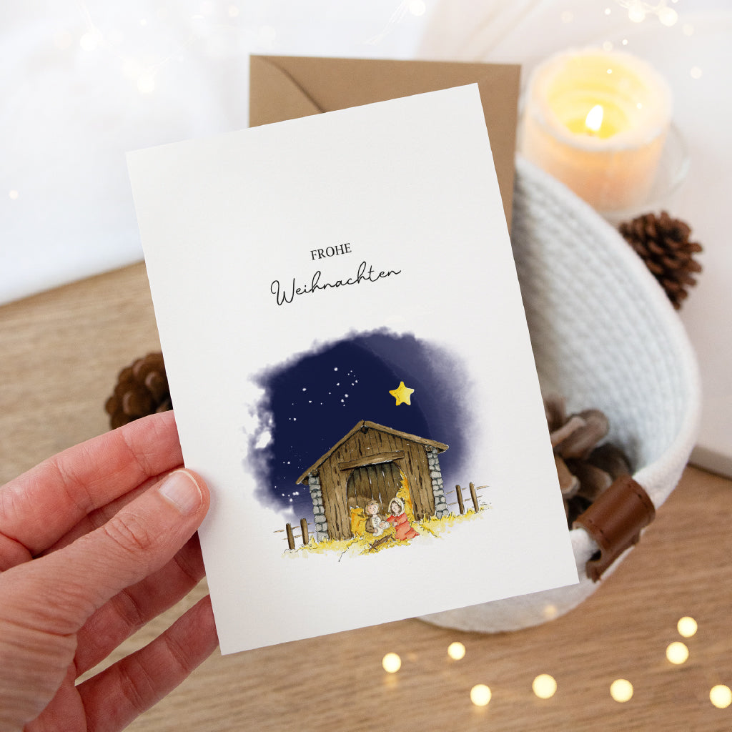 Weihnachtskarte - Frohe Weihnachten | Krippe