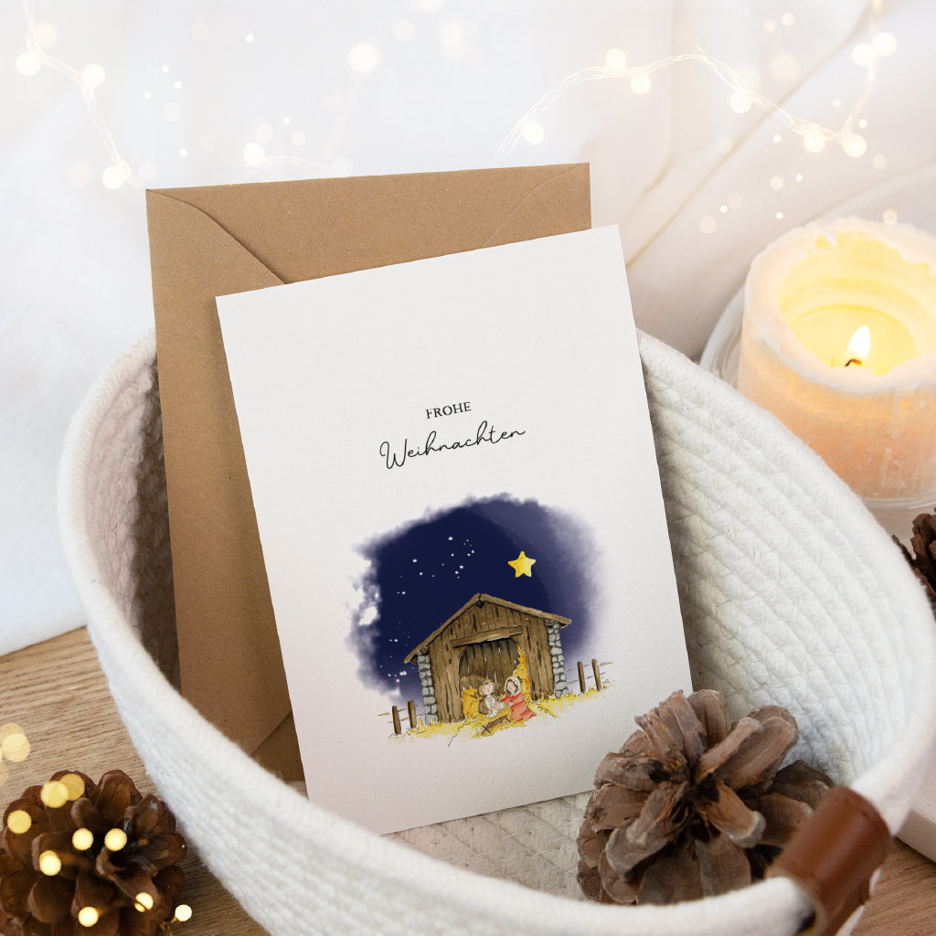Weihnachtskarte - Frohe Weihnachten | Krippe