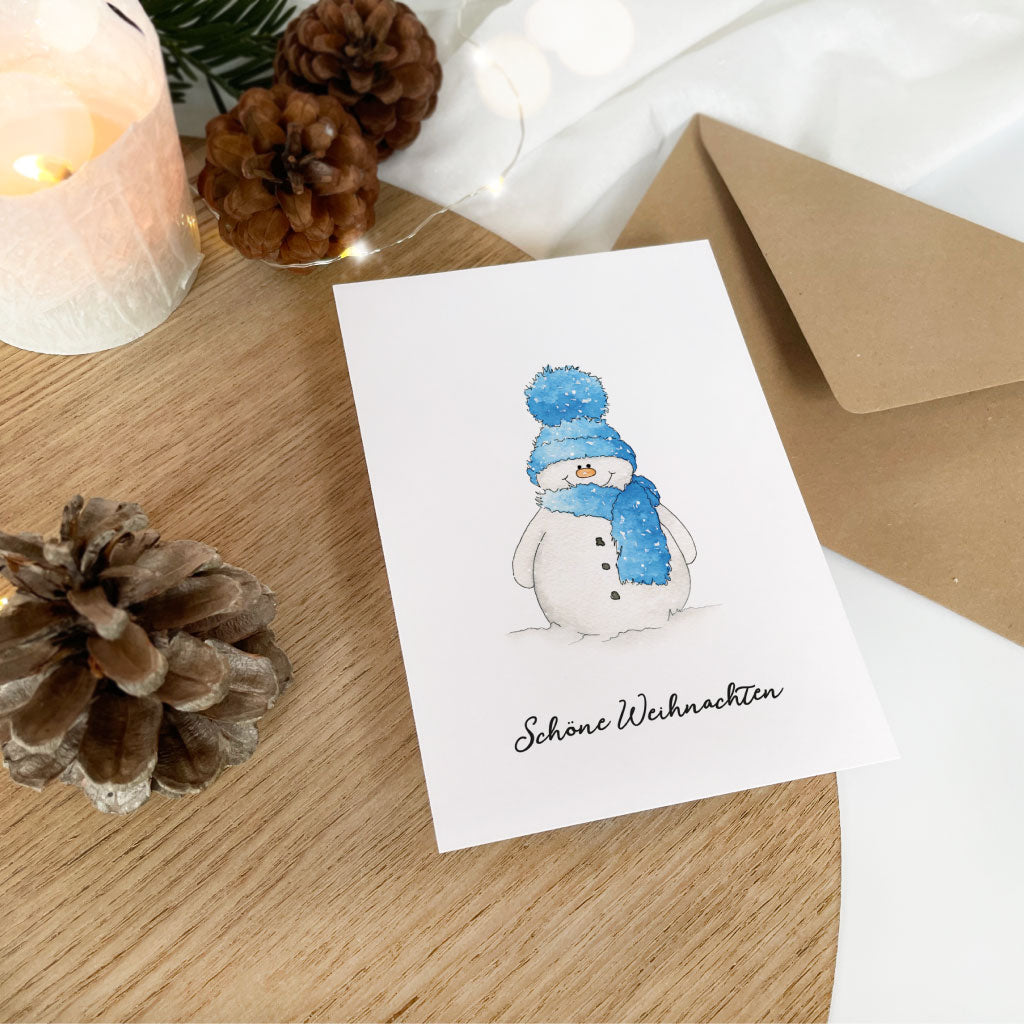 Weihnachtskarte "Schöne Weihnachten" mit Schneemann Motiv