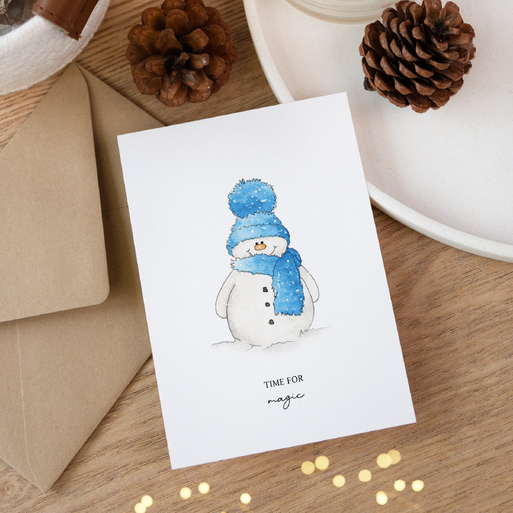 Weihnachtskarte - Time for magic | Schneemann