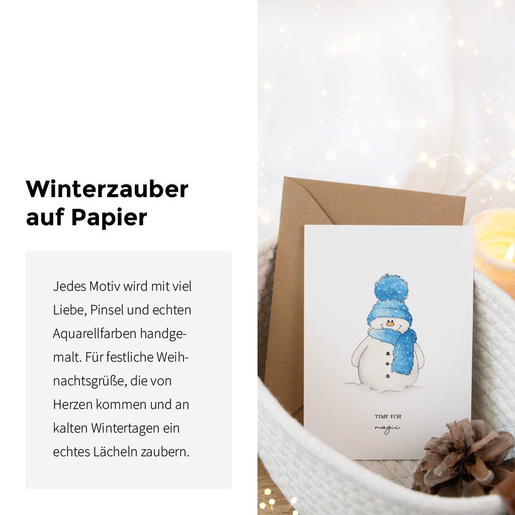 Weihnachtskarte - Time for magic | Schneemann
