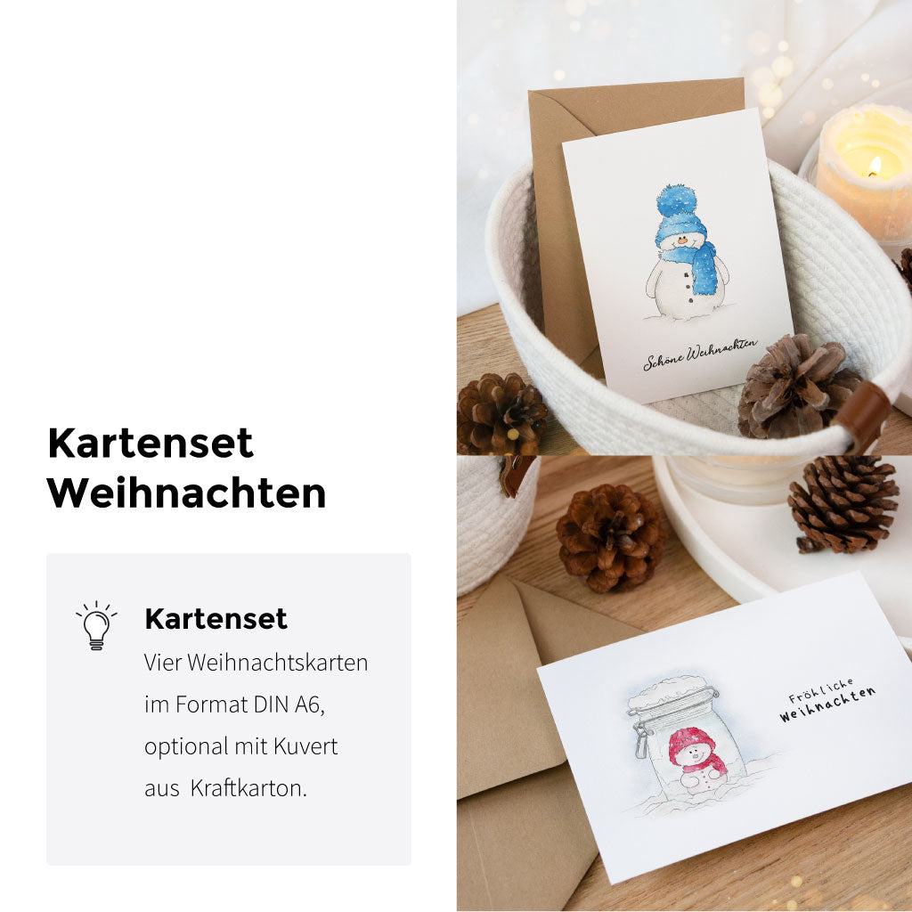 Kartenset Weihnachten mit liebevoll illustrierten Winter Postkarten im Aquarellstil – ideal zum Verschenken oder Weihnachtsgeschenke verpacken.