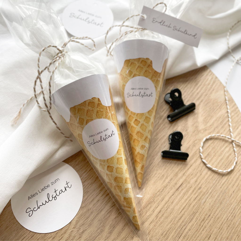 DIY Zuckertüten im Eiswaffel Look als Geschenk zum Schulanfang