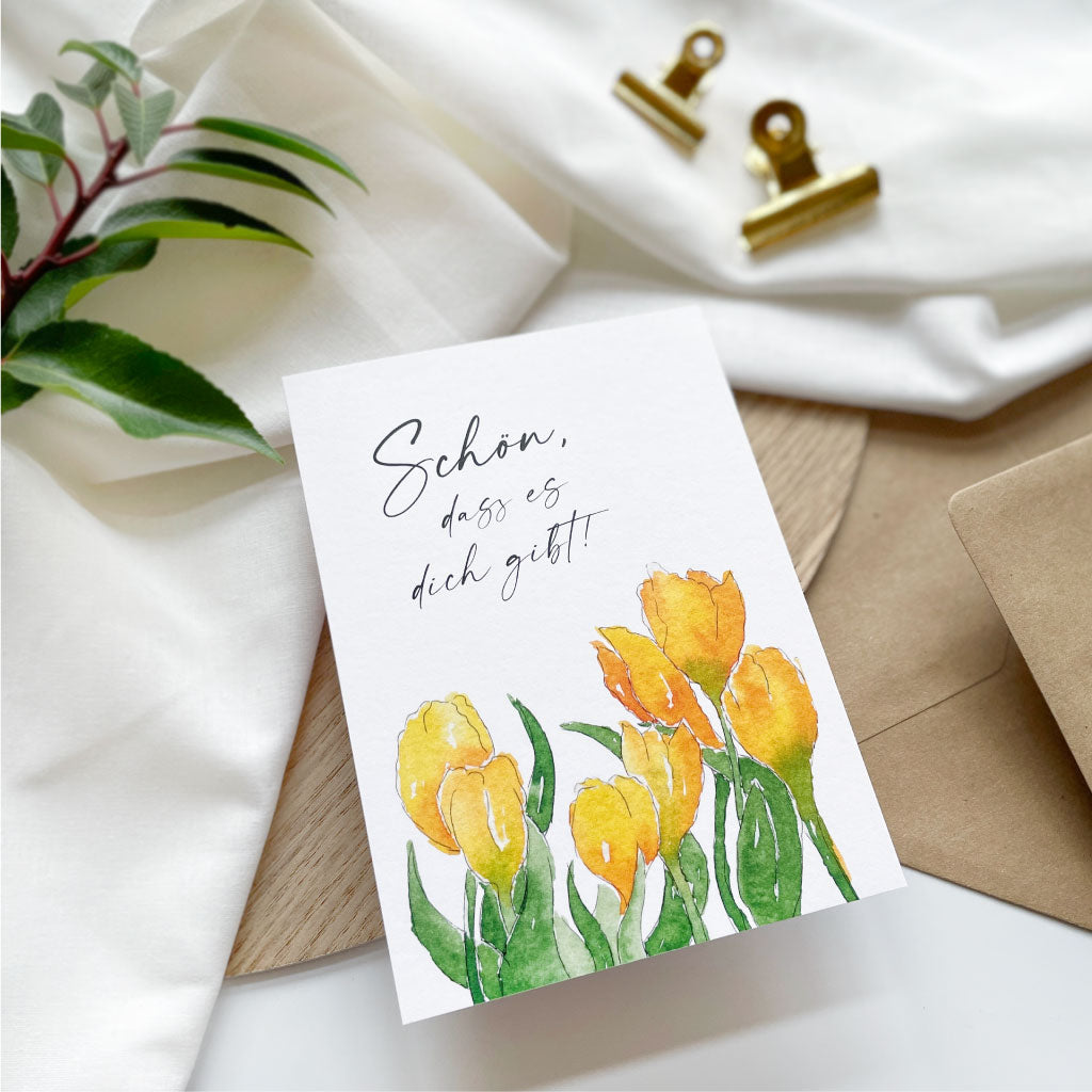 Muttertagskarte "Schön, dass es dich gibt" mit Aquarell Motiv Blumen