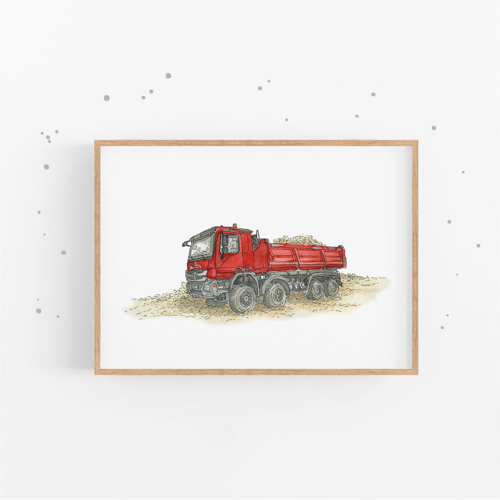 Kipper-LKW-Poster-Kinder-Bild-Baustelle-Kinderzimmer-Bagger