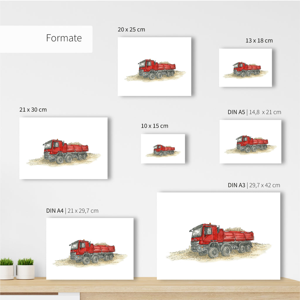 Kipper-LKW-Poster-Kinder-Bild-Baustelle-Kinderzimmer-Bagger