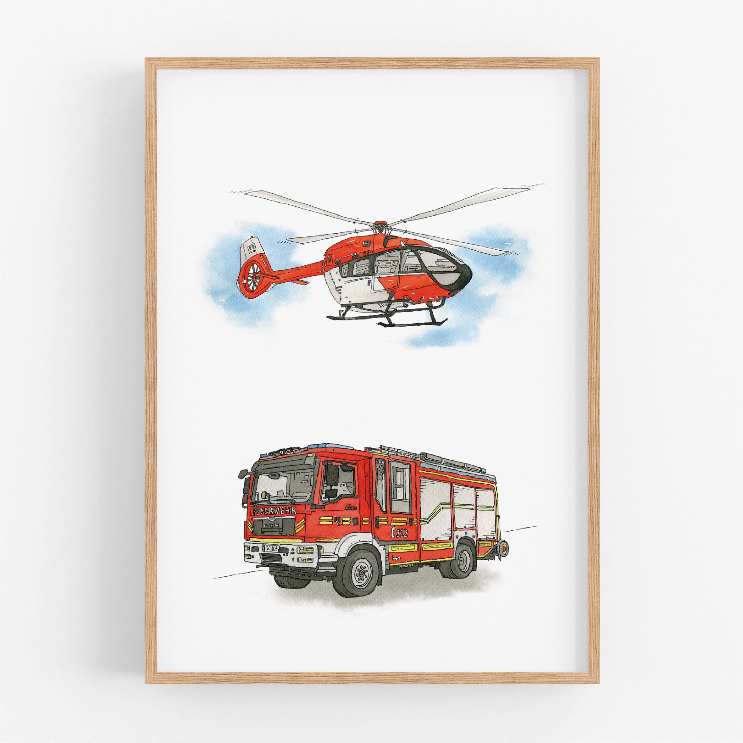Fahrzeug Poster - Feuerwehr und Hubschrauber